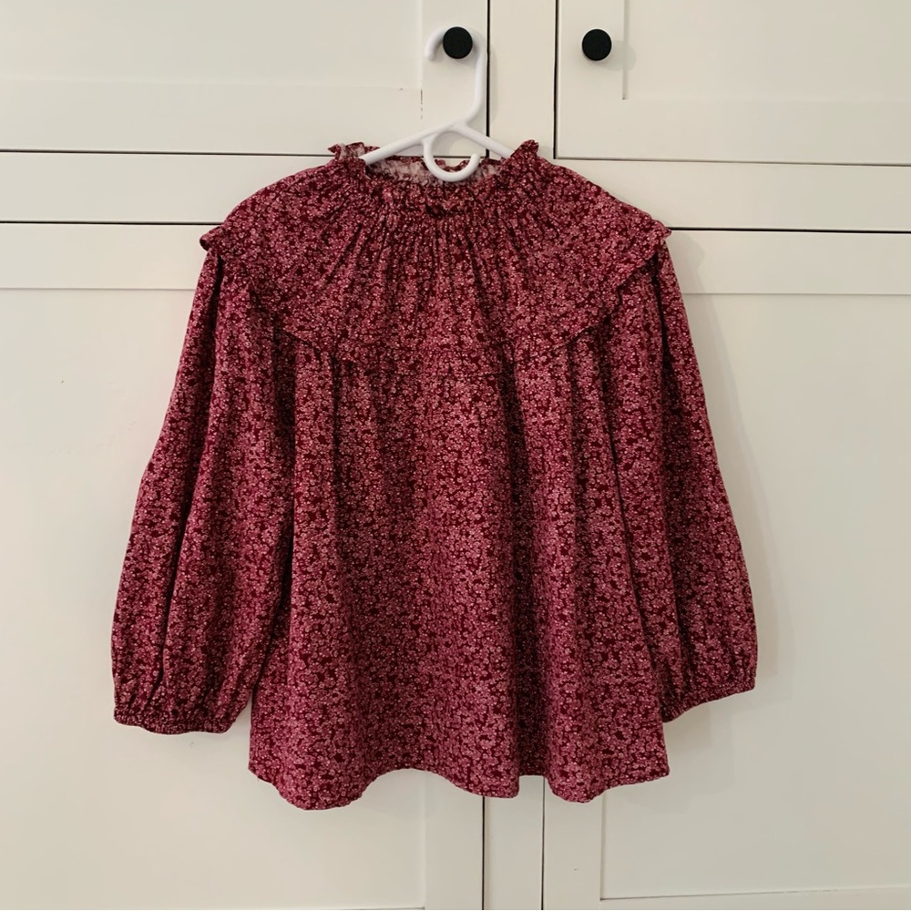 Universal Thread Burgandy Floral Mocked Neck Peasant Large Long Sleeve Blouse